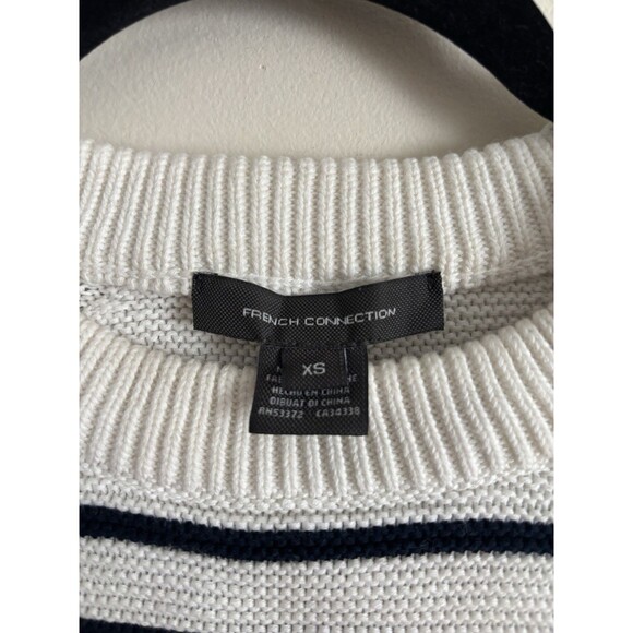 French Connection XS Striped Chunky Knit Minimalist Sweater Black White Preppy - Picture 2 of 8